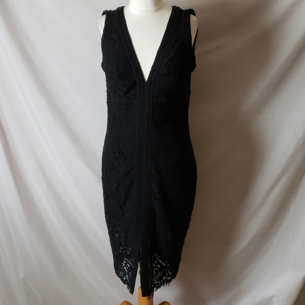 New Bardot Black Lace Sheath Dress